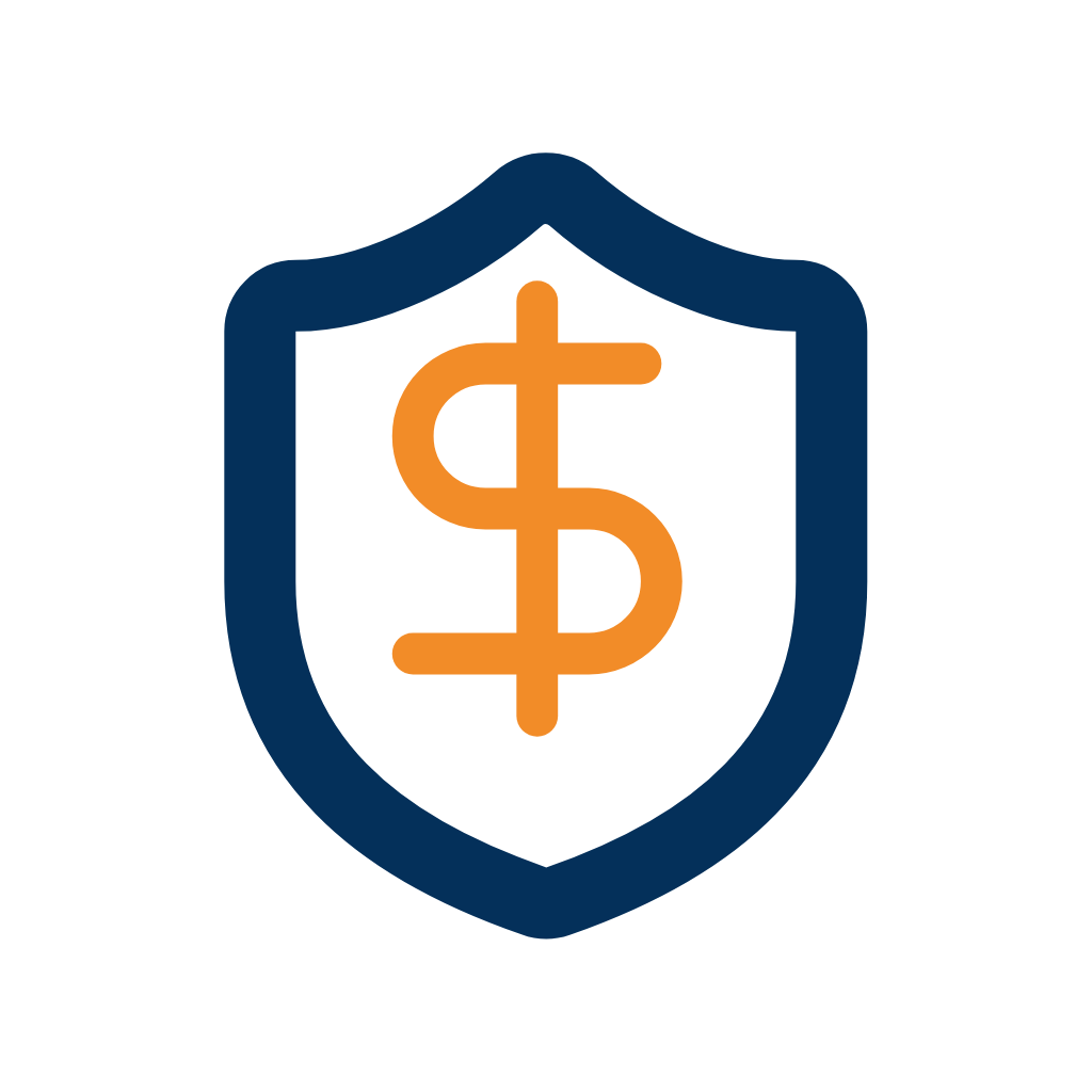 A shield icon featuring a dollar sign, representing financial security or insurance.